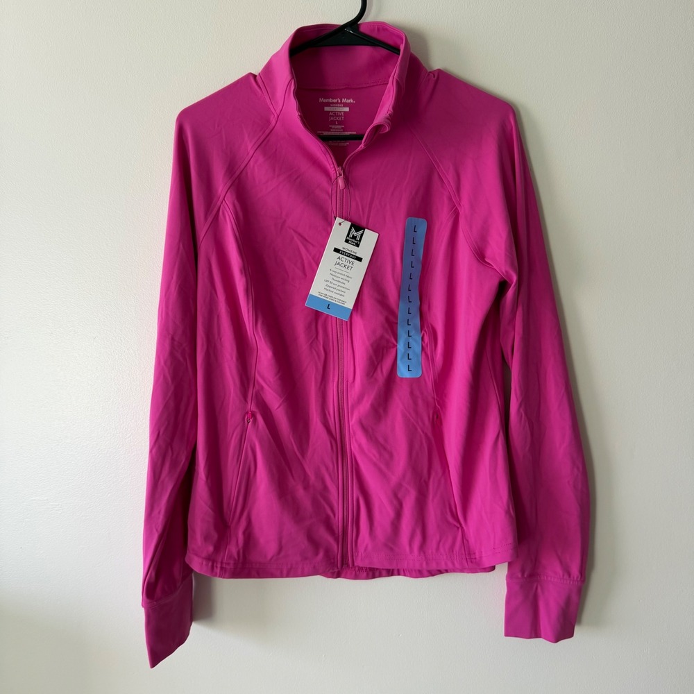 Members Mark Pink Everyday Active Jacket Full Zip Thumbholes Large NWT